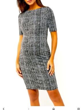 A Pea in the Pod Black and White Textured Midi Sheath Dress